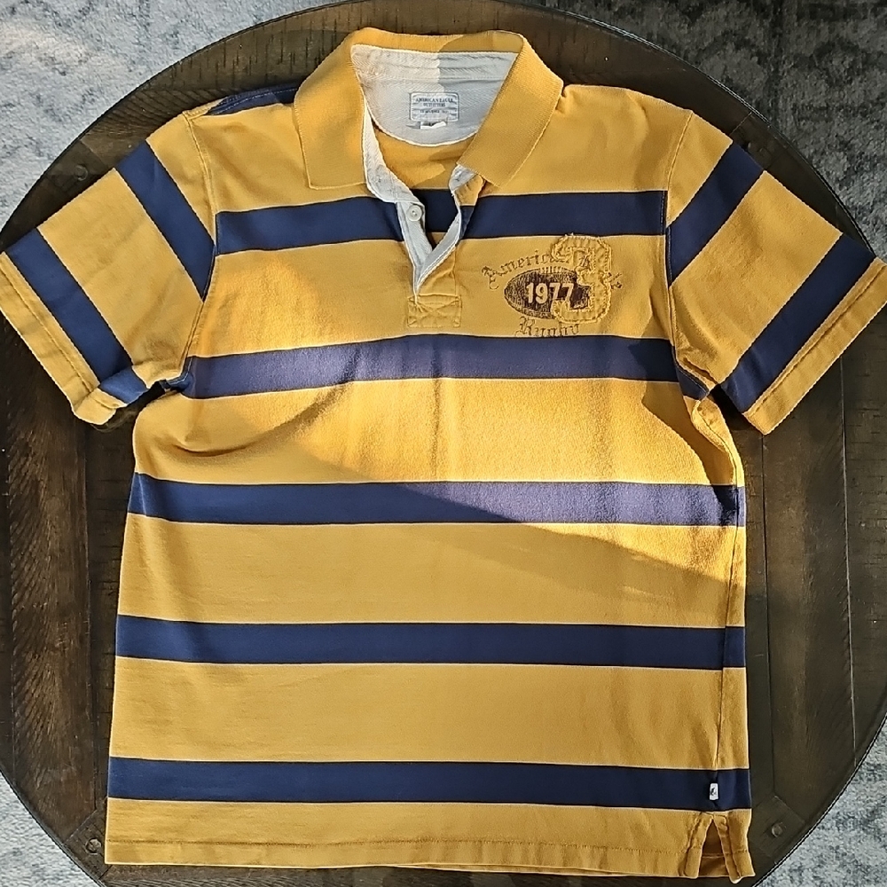 American Eagle Outfitters Yellow and Blue Striped Polo Shirt
